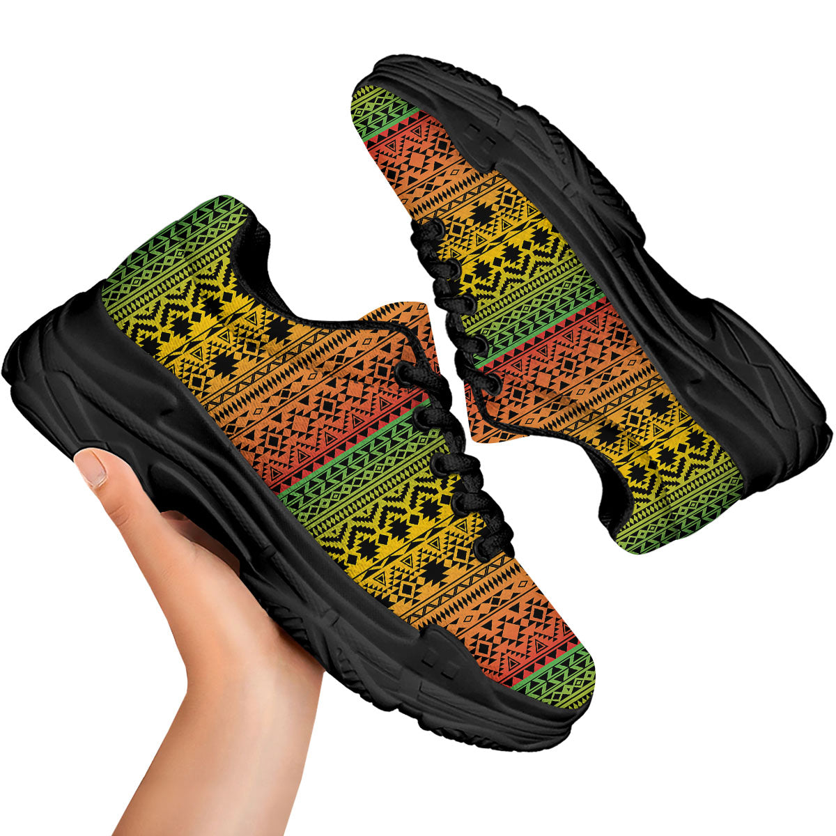 Tribal Rasta Print Pattern Black Chunky Shoes-grizzshop