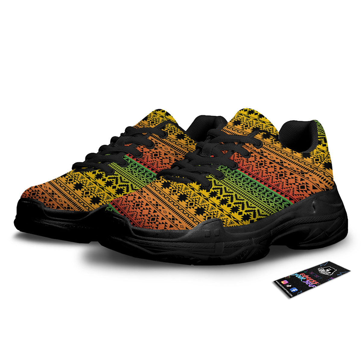 Tribal Rasta Print Pattern Black Chunky Shoes-grizzshop