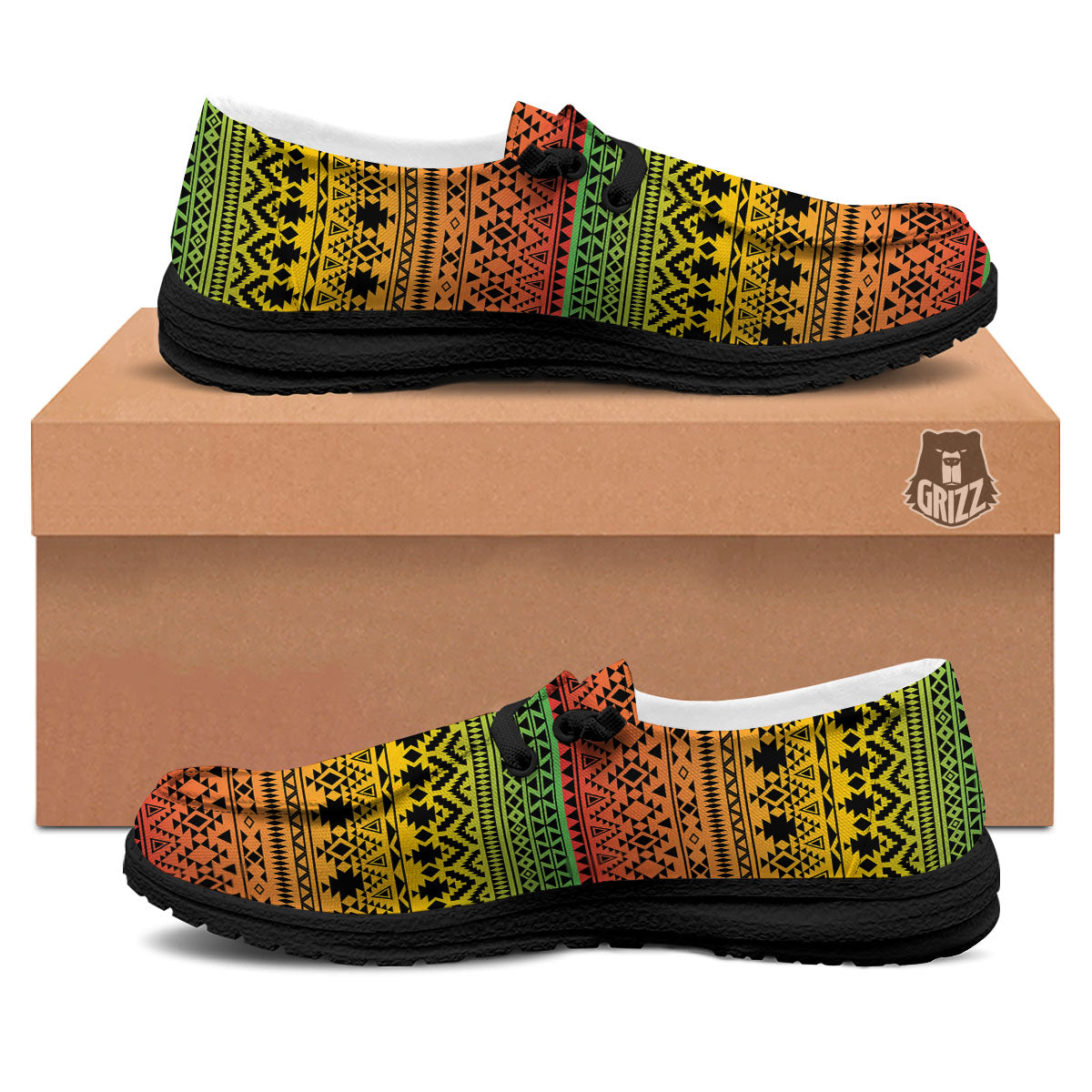 Tribal Rasta Print Pattern Black Loafers-grizzshop