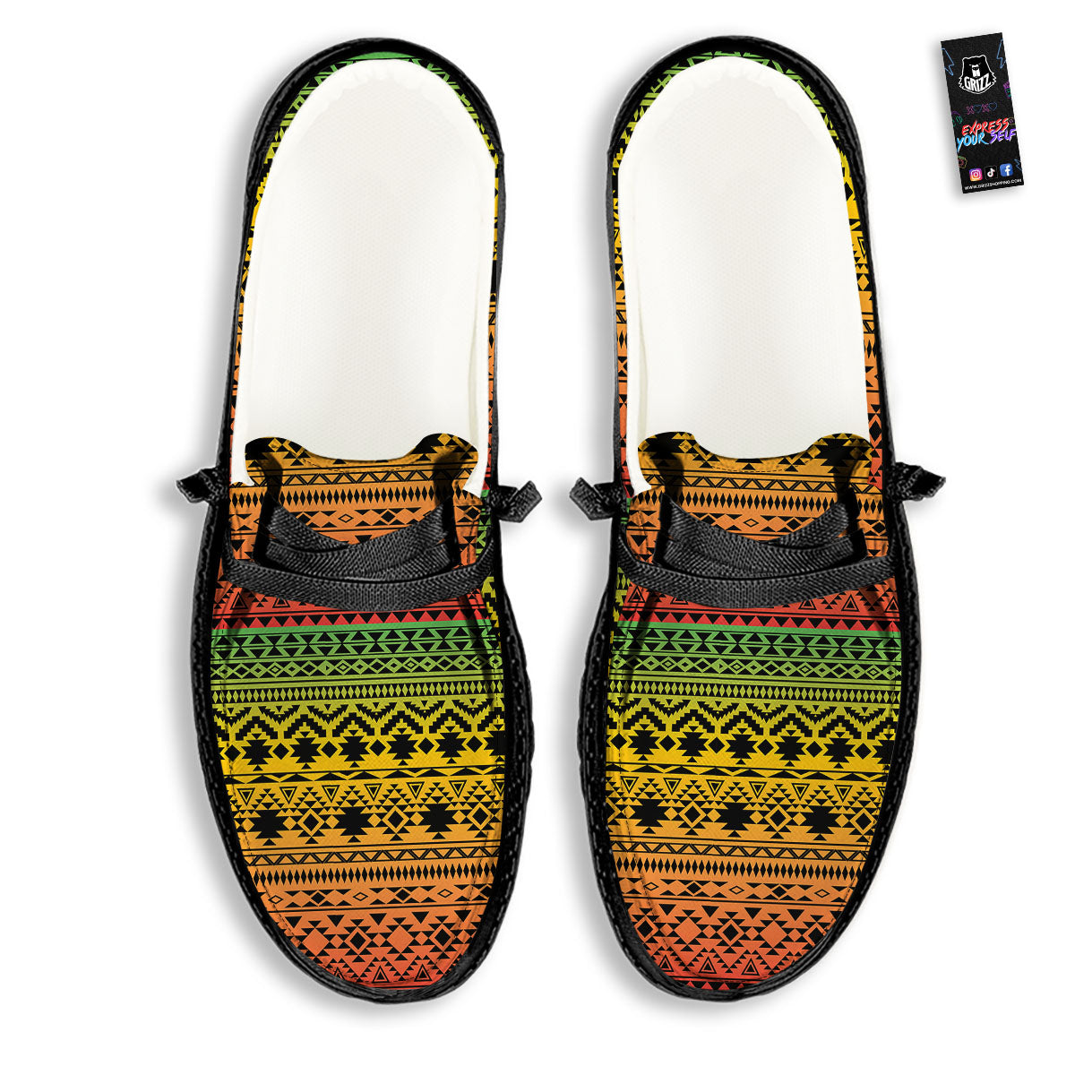 Tribal Rasta Print Pattern Black Loafers-grizzshop