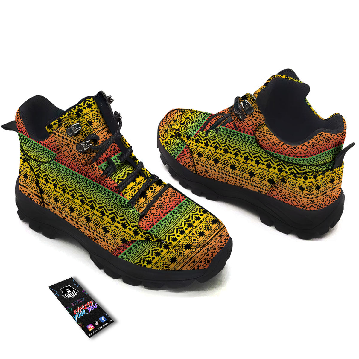 Tribal Rasta Print Pattern Hiking Shoes-grizzshop