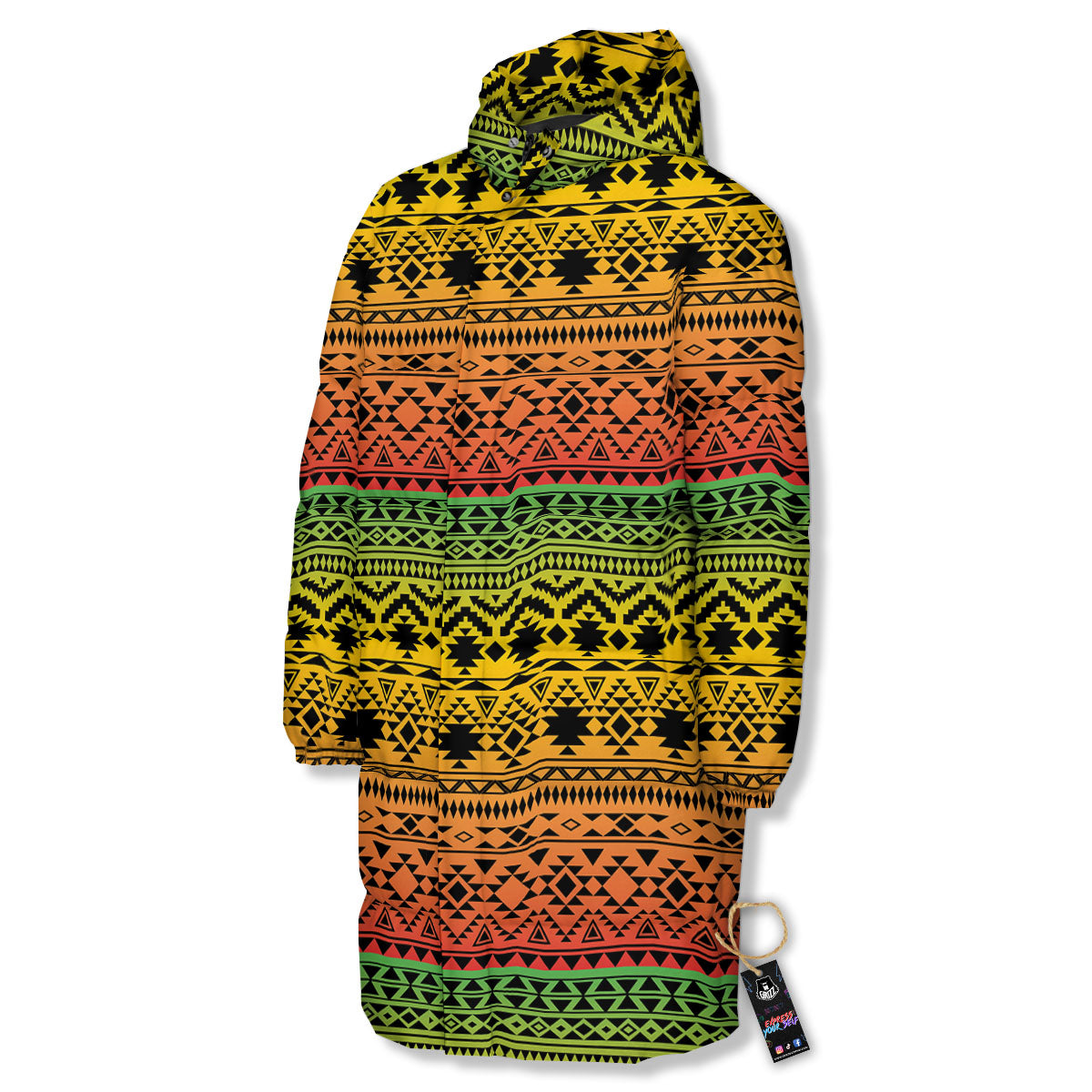 Tribal Rasta Print Pattern Long Down Jacket-grizzshop