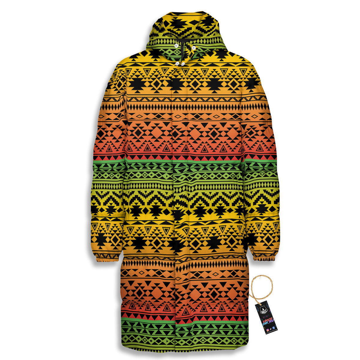 Tribal Rasta Print Pattern Long Down Jacket-grizzshop
