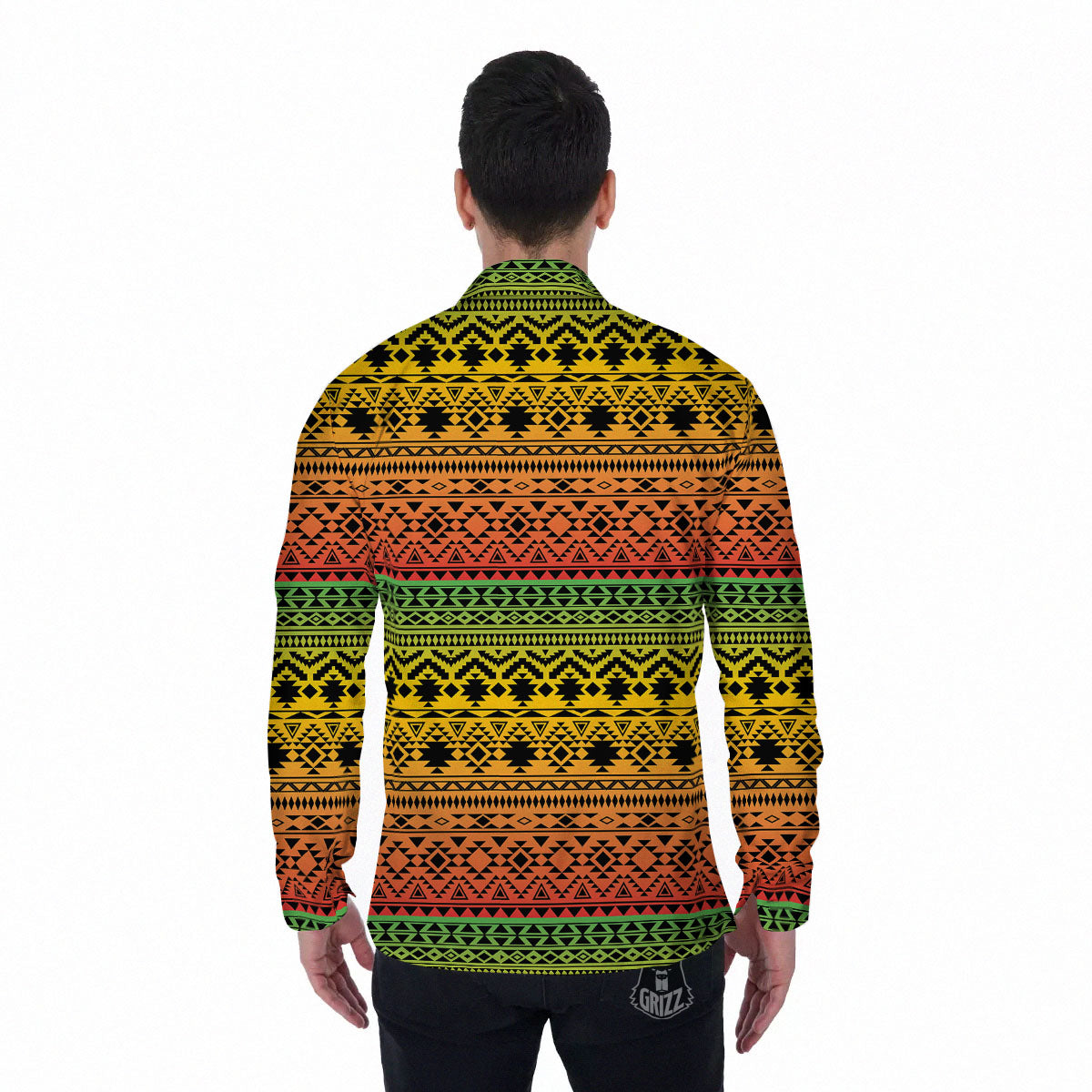 Tribal Rasta Print Pattern Men's Long Sleeve Shirts-grizzshop