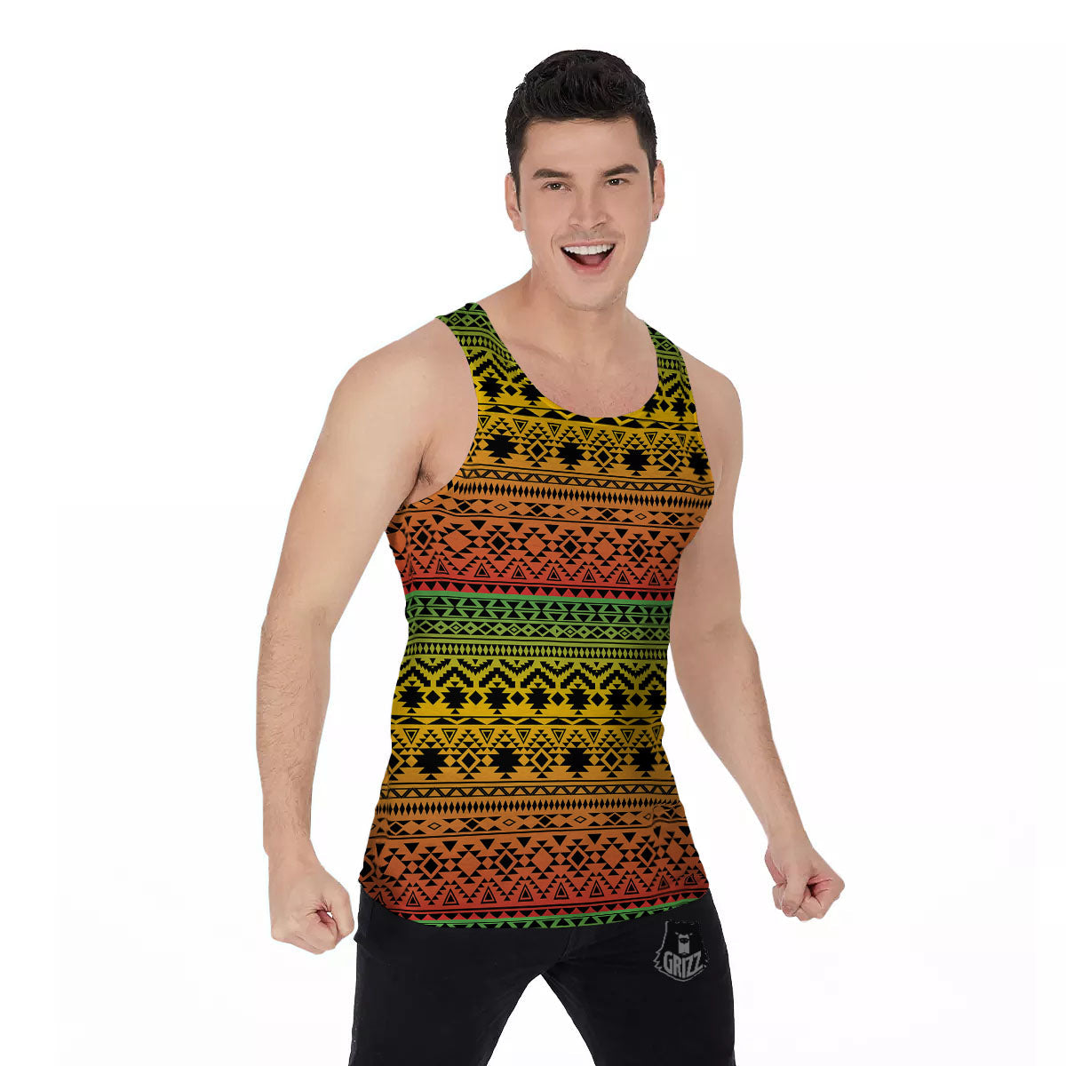 Tribal Rasta Print Pattern Men's Tank Top-grizzshop