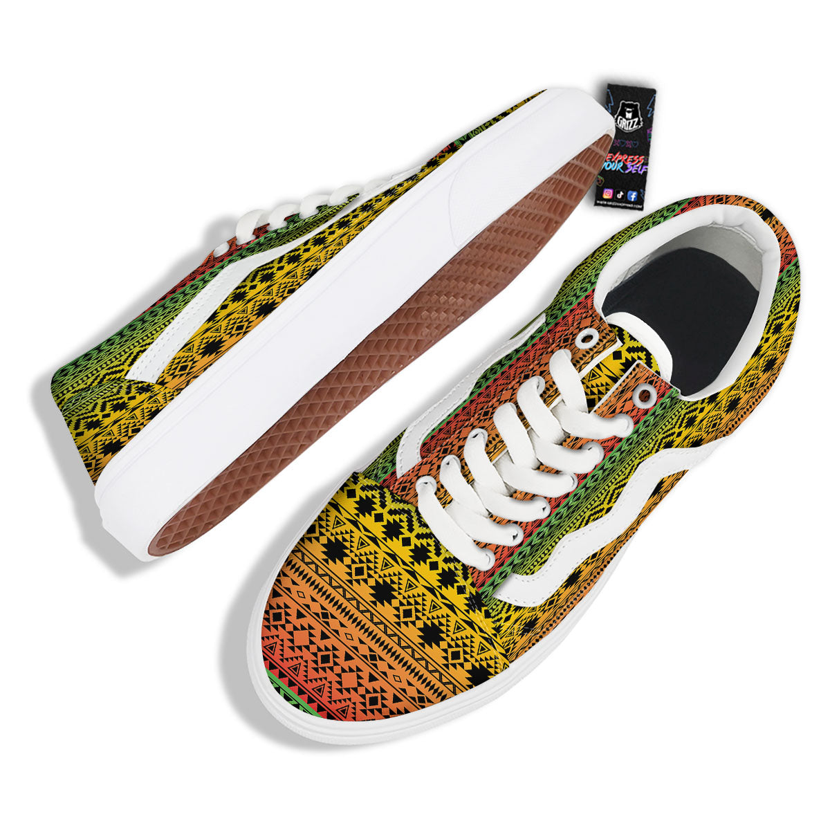 Tribal Rasta Print Pattern Skate Shoes-grizzshop