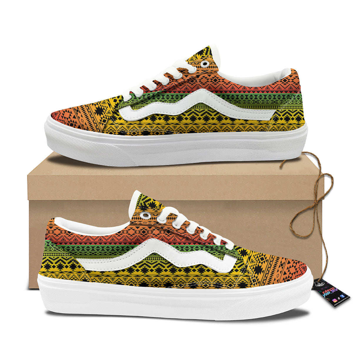 Tribal Rasta Print Pattern Skate Shoes-grizzshop