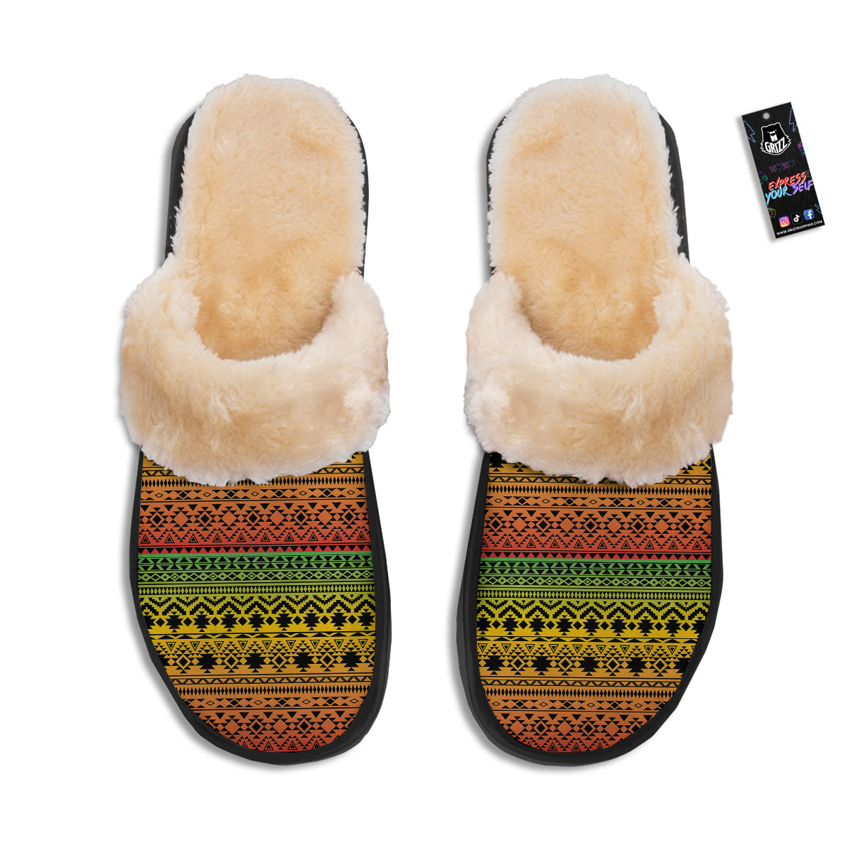 Tribal Rasta Print Pattern Slippers-grizzshop