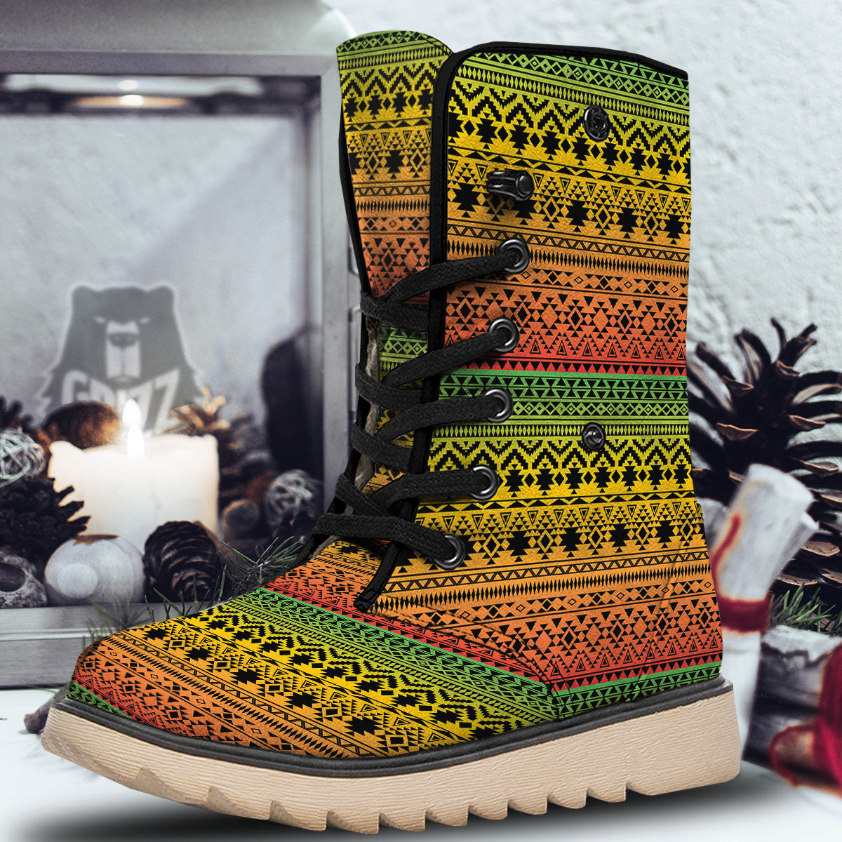 Tribal Rasta Print Pattern Snow Boots-grizzshop