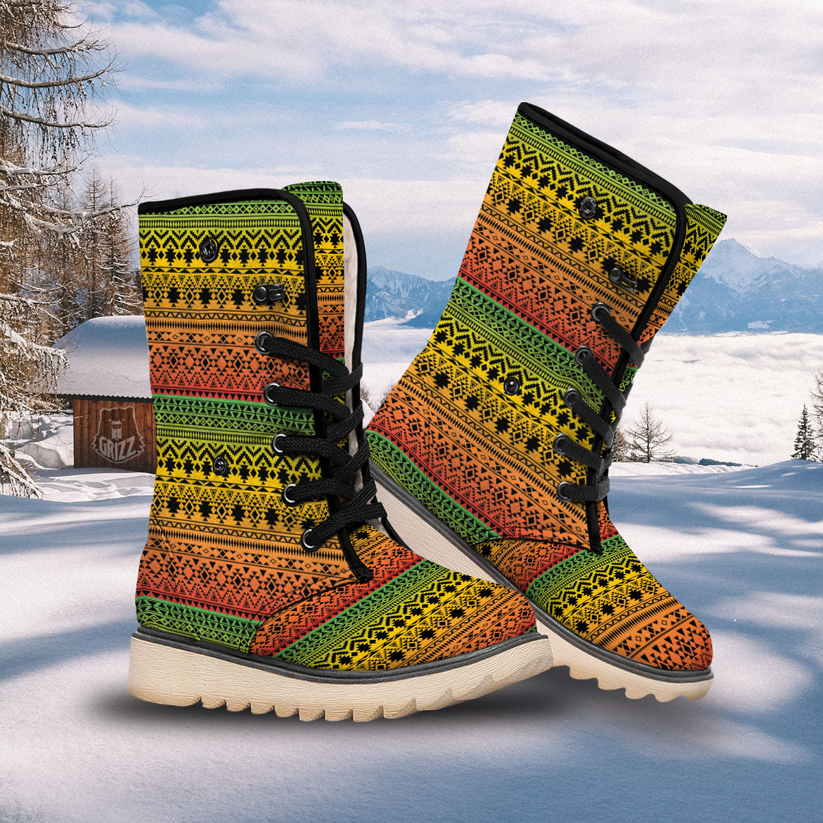 Tribal Rasta Print Pattern Snow Boots-grizzshop