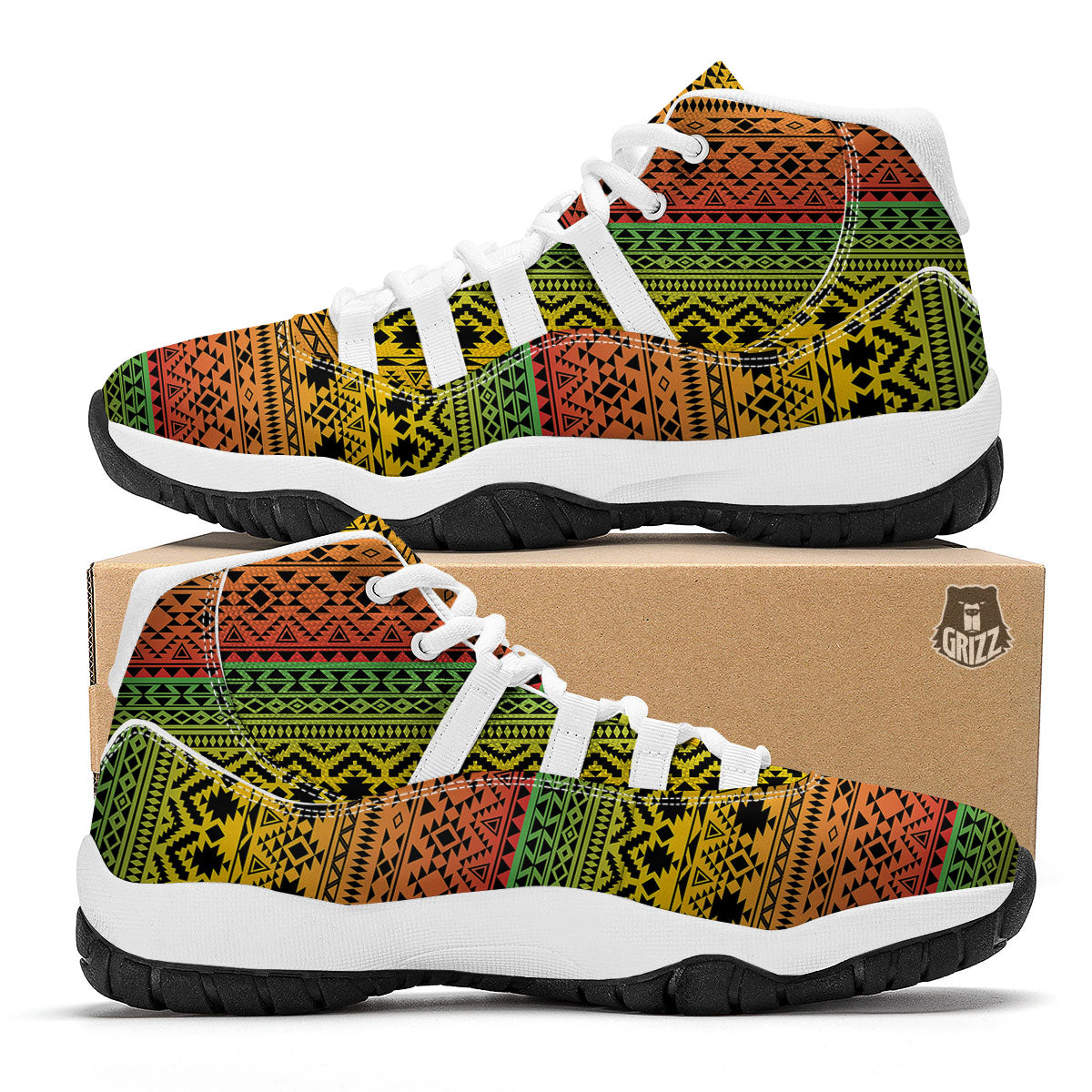 Tribal Rasta Print Pattern White Bball Shoes-grizzshop