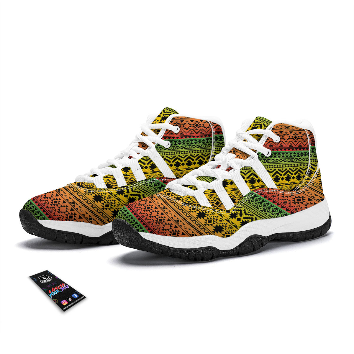 Tribal Rasta Print Pattern White Bball Shoes-grizzshop