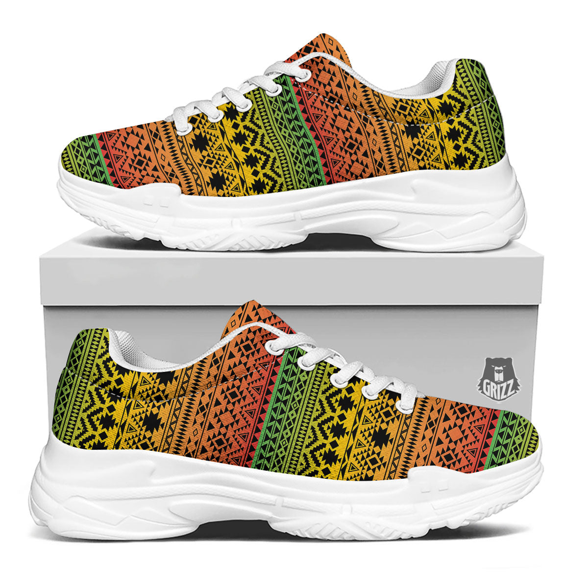 Tribal Rasta Print Pattern White Chunky Shoes-grizzshop