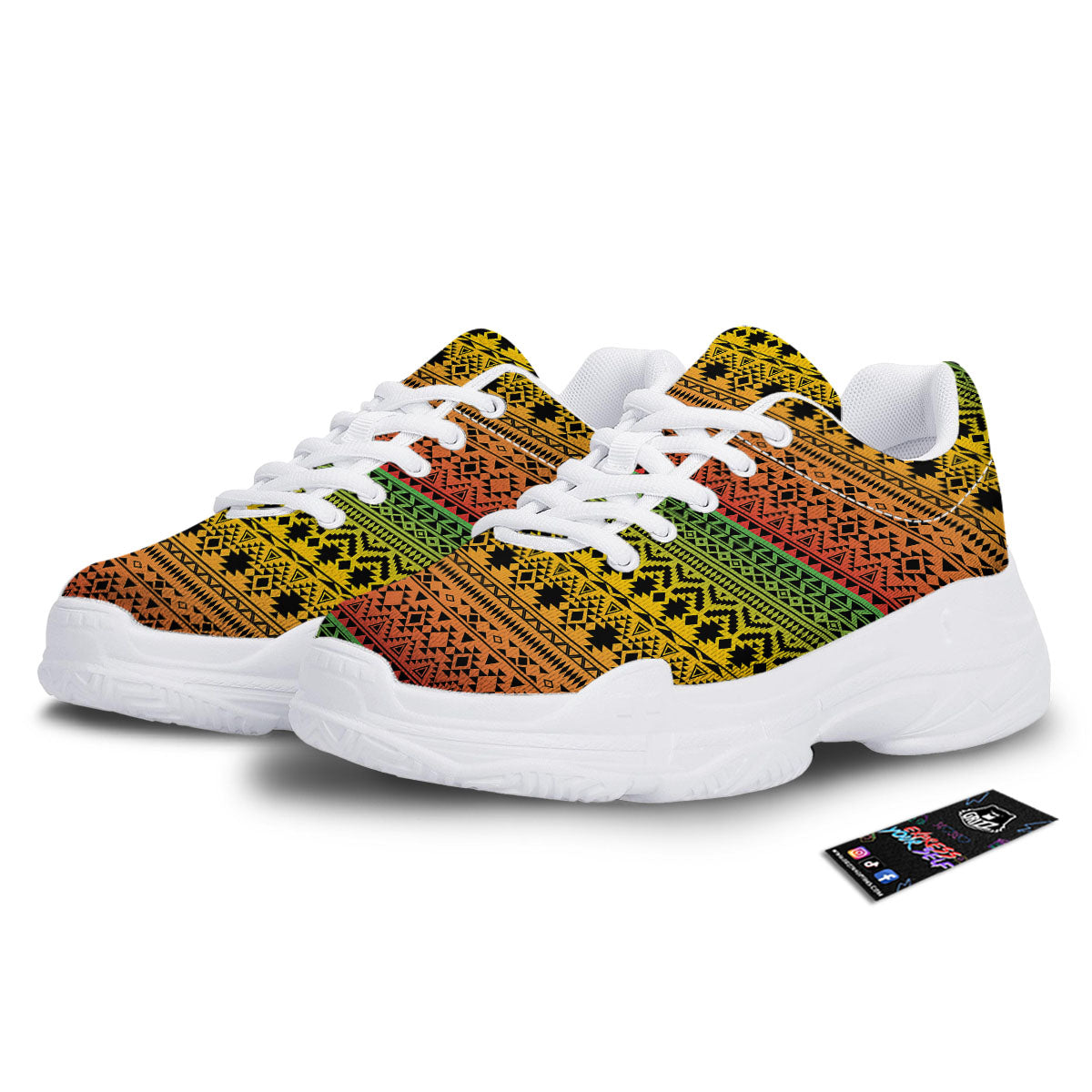 Tribal Rasta Print Pattern White Chunky Shoes-grizzshop