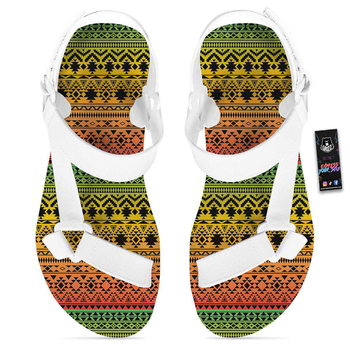 Tribal Rasta Print Pattern White Open Toe Sandals-grizzshop