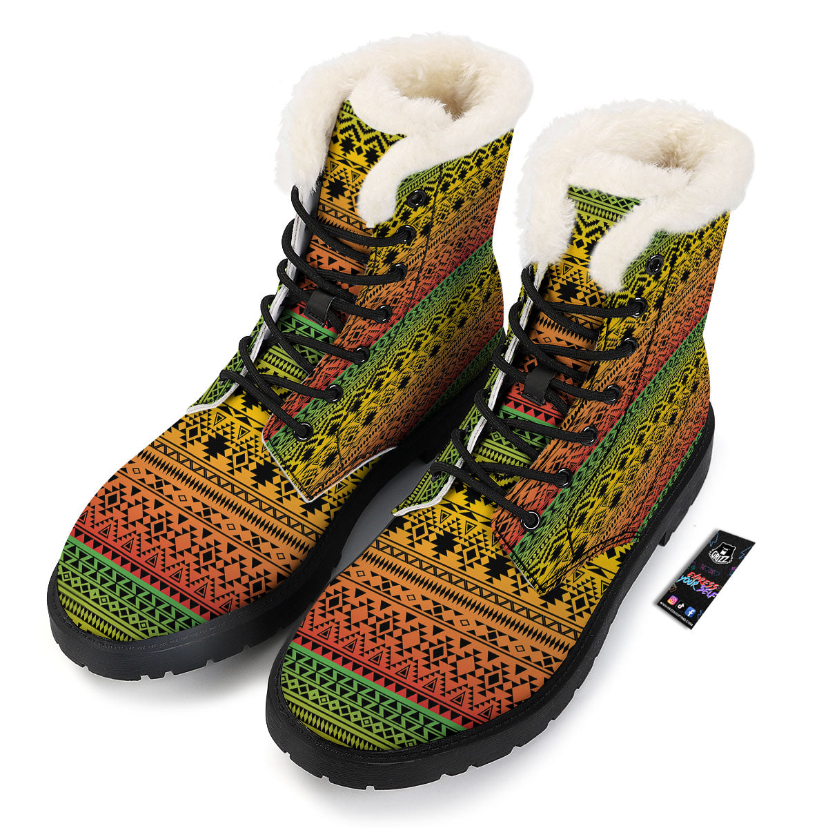 Tribal Rasta Print Pattern Winter Boots-grizzshop