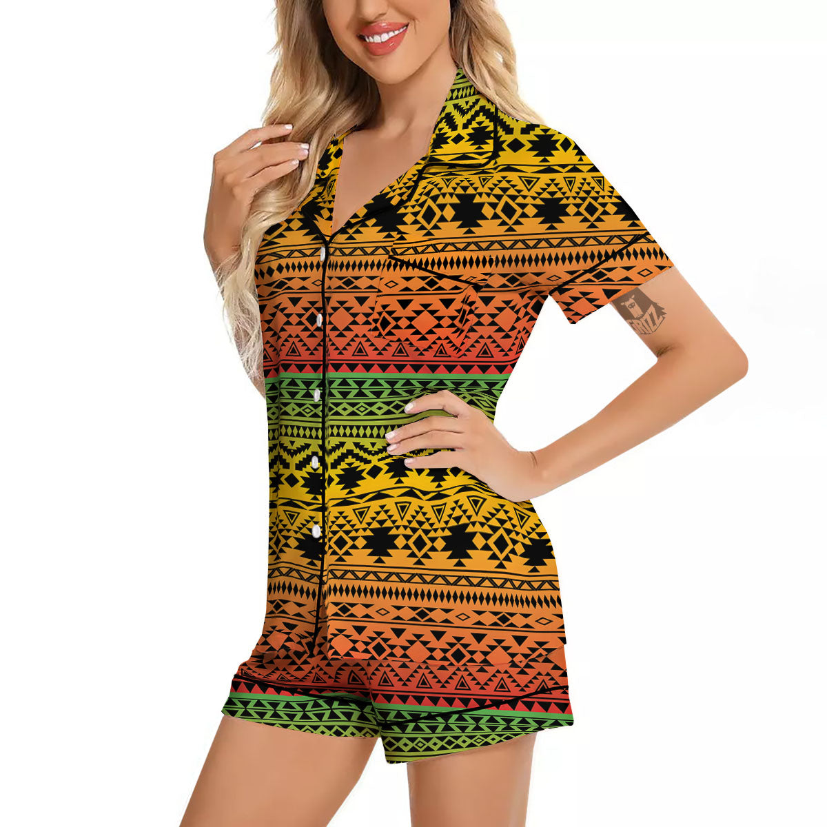 Tribal Rasta Print Pattern Women Silk Pajamas-grizzshop