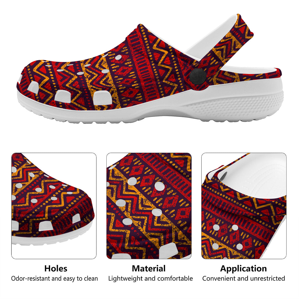 Tribal Red African Print Pattern Clog-grizzshop