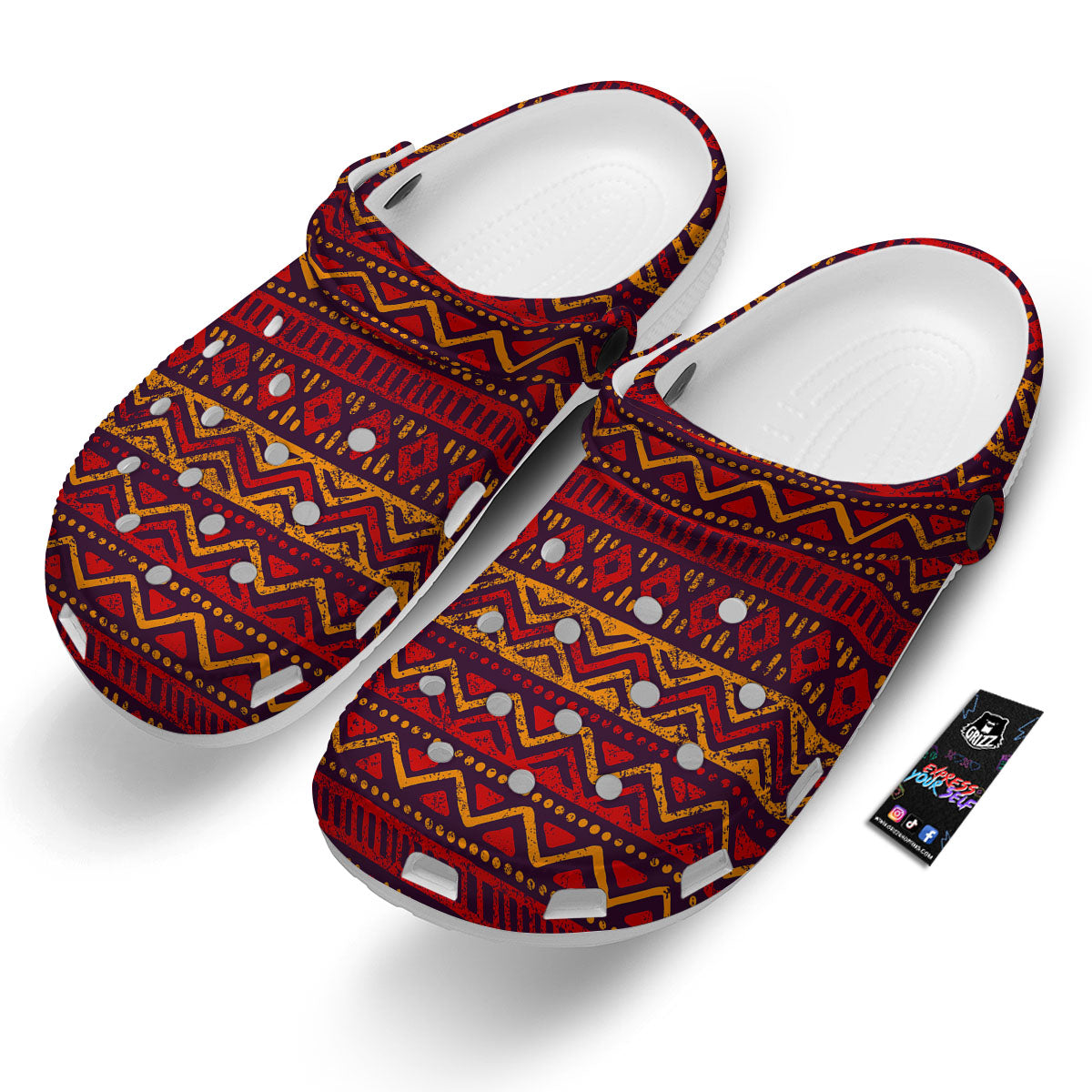 Tribal Red African Print Pattern Clog-grizzshop