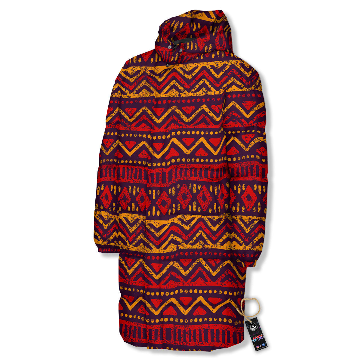 Tribal Red African Print Pattern Long Down Jacket-grizzshop