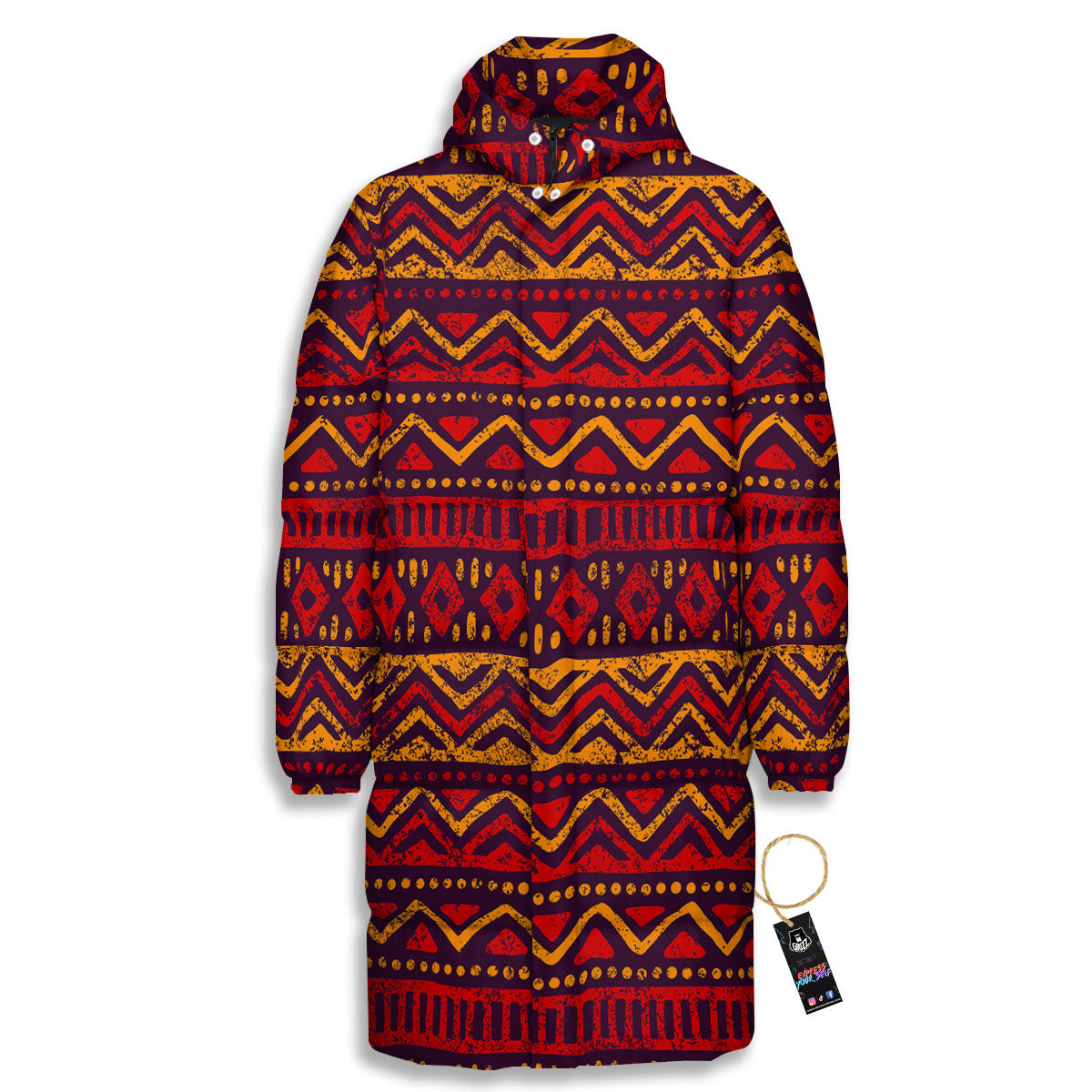 Tribal Red African Print Pattern Long Down Jacket-grizzshop
