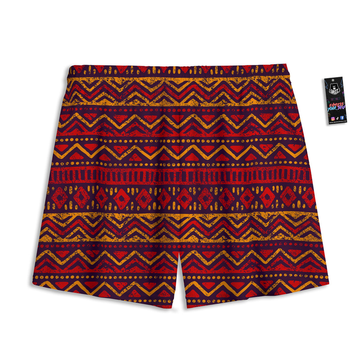 Tribal Red African Print Pattern Mesh Shorts