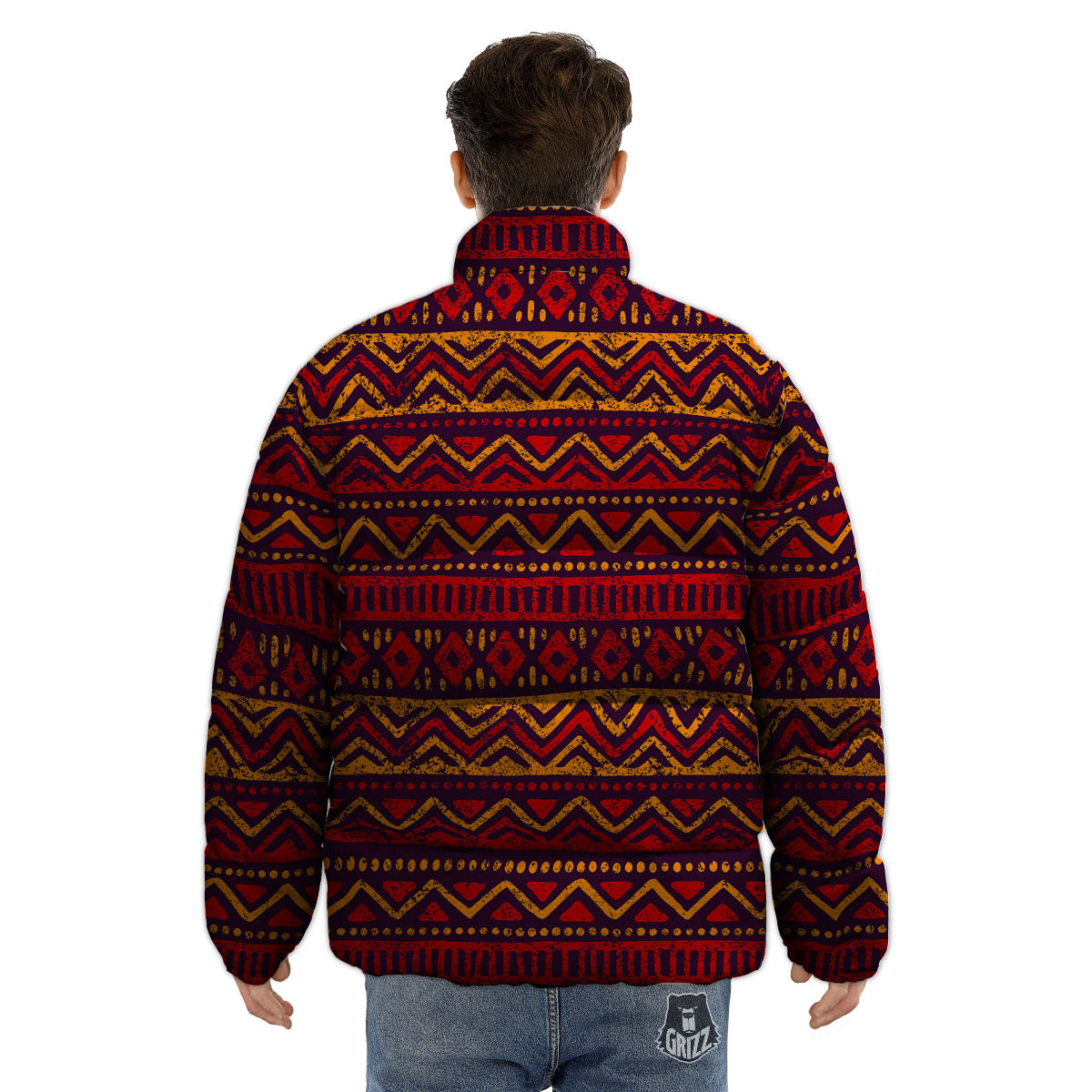 Tribal Red African Print Pattern Puffer Jacket-grizzshop