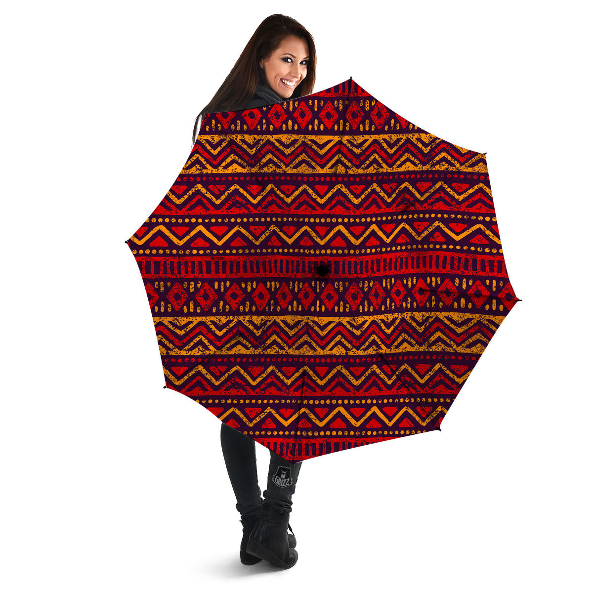 Tribal Red African Print Pattern Umbrella-grizzshop