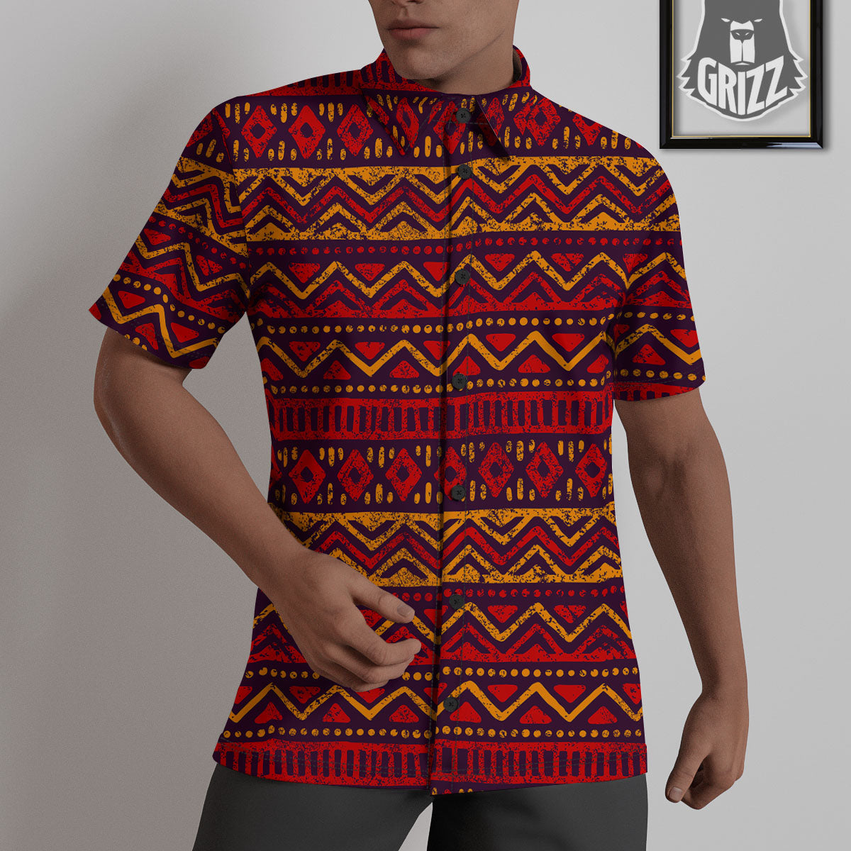 Tribal Red African Print Pattern Untucked Shirts-grizzshop