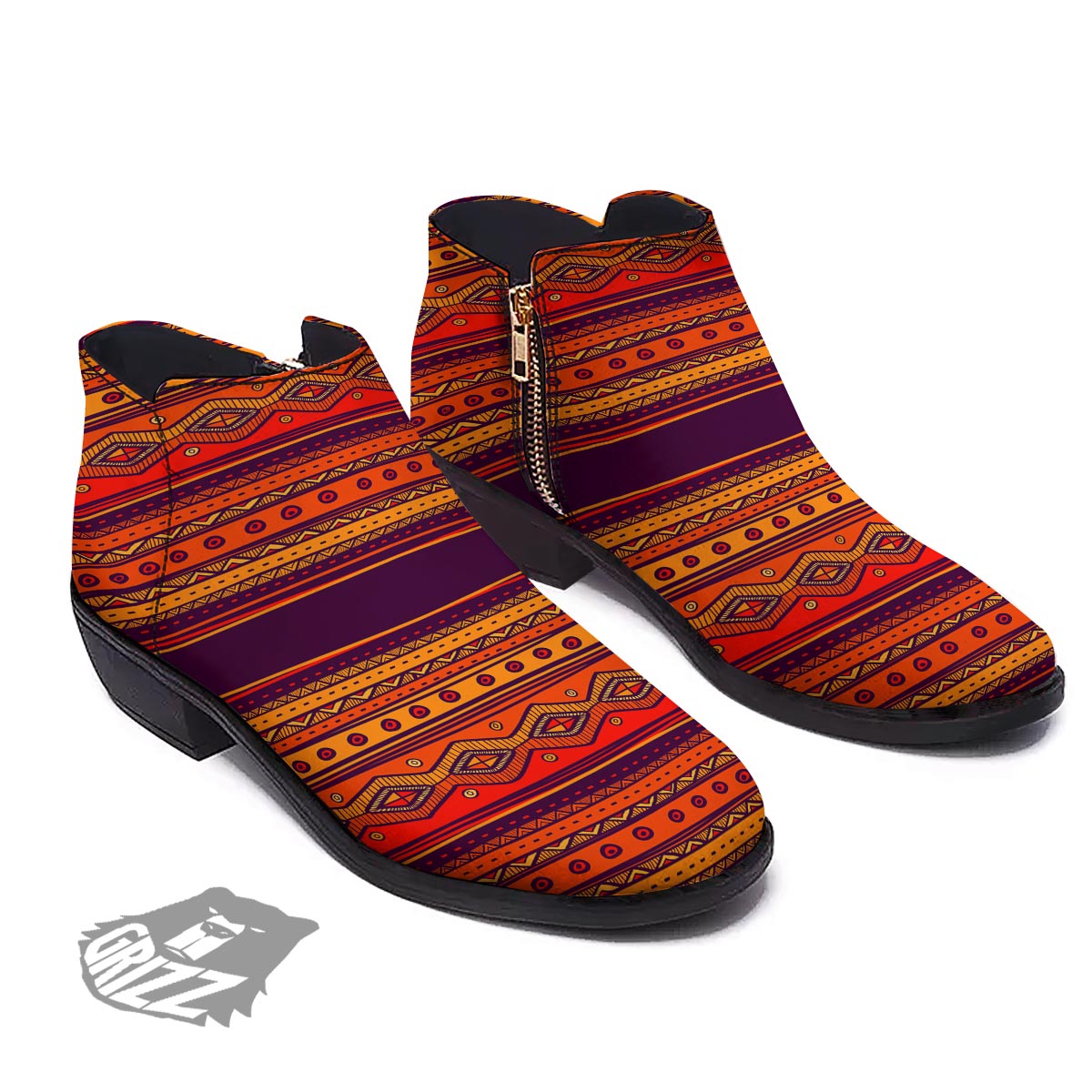 Tribal Sunset African Print Pattern Ankle Boots-grizzshop