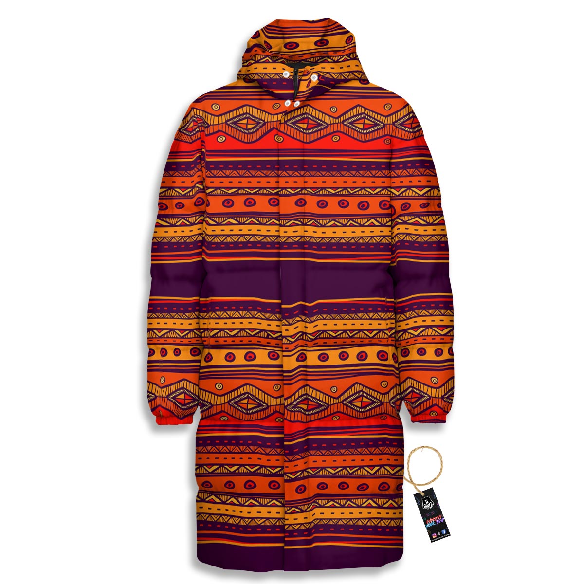 Tribal Sunset African Print Pattern Long Down Jacket-grizzshop
