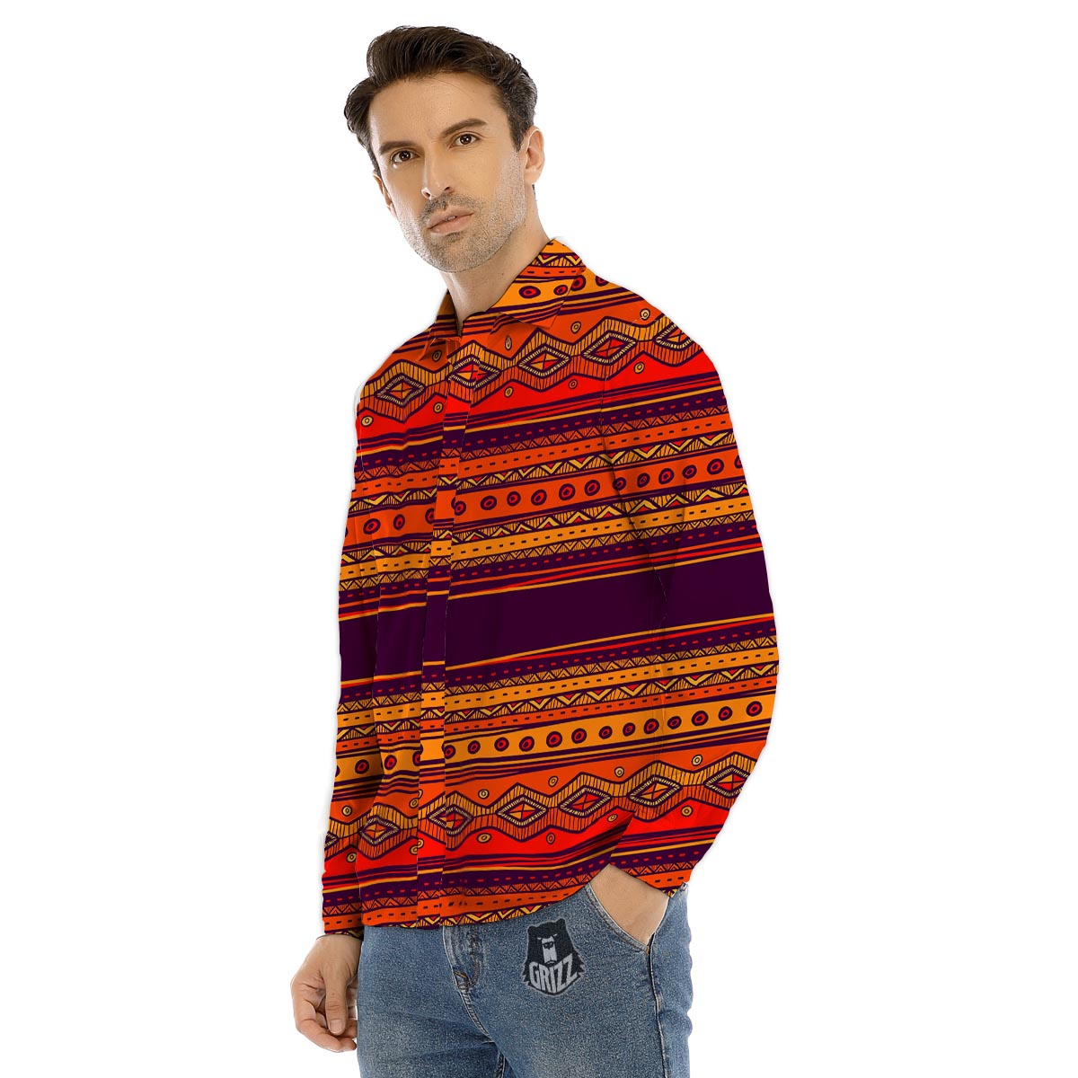 Tribal Sunset African Print Pattern Men's Dress Shirts-grizzshop