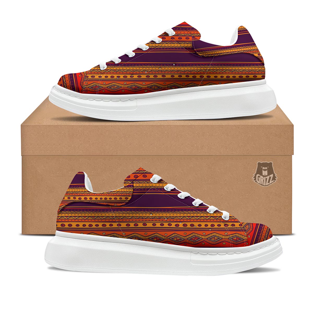 Tribal Sunset African Print Pattern Platform Shoes-grizzshop