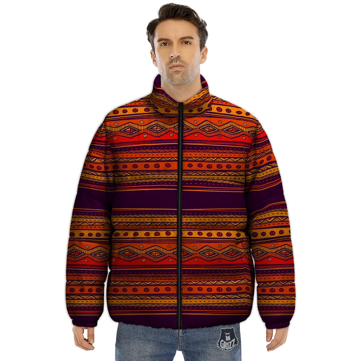 Tribal Sunset African Print Pattern Puffer Jacket-grizzshop