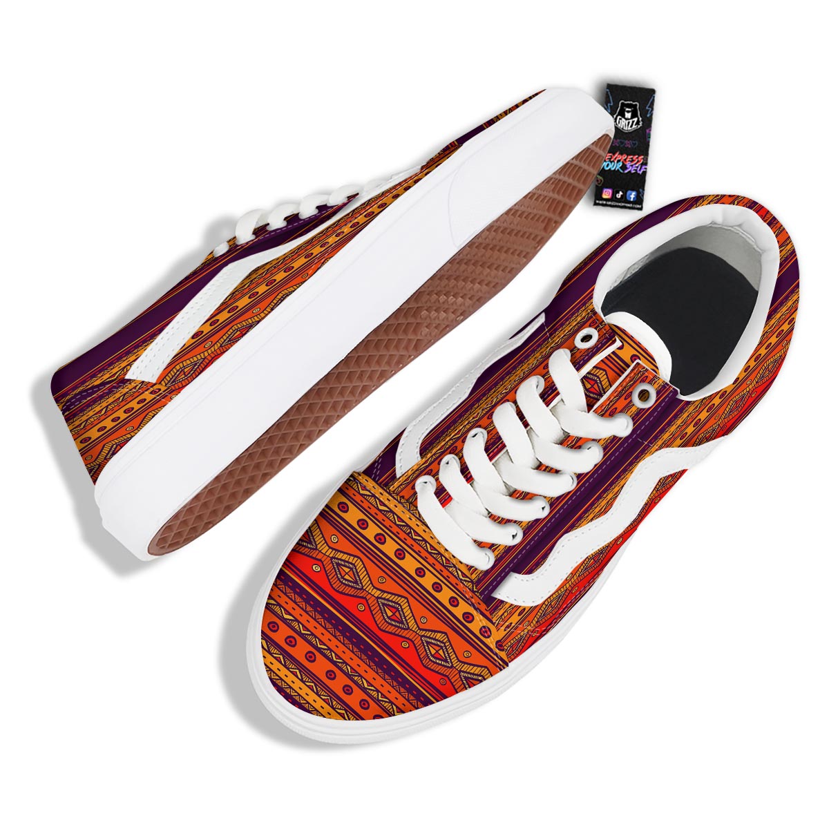 Tribal Sunset African Print Pattern Skate Shoes-grizzshop