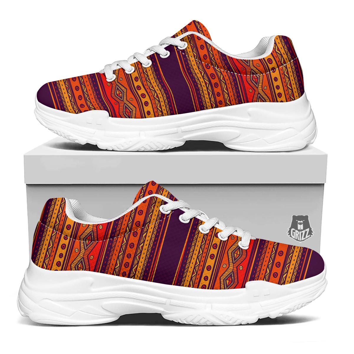Tribal Sunset African Print Pattern White Chunky Shoes-grizzshop