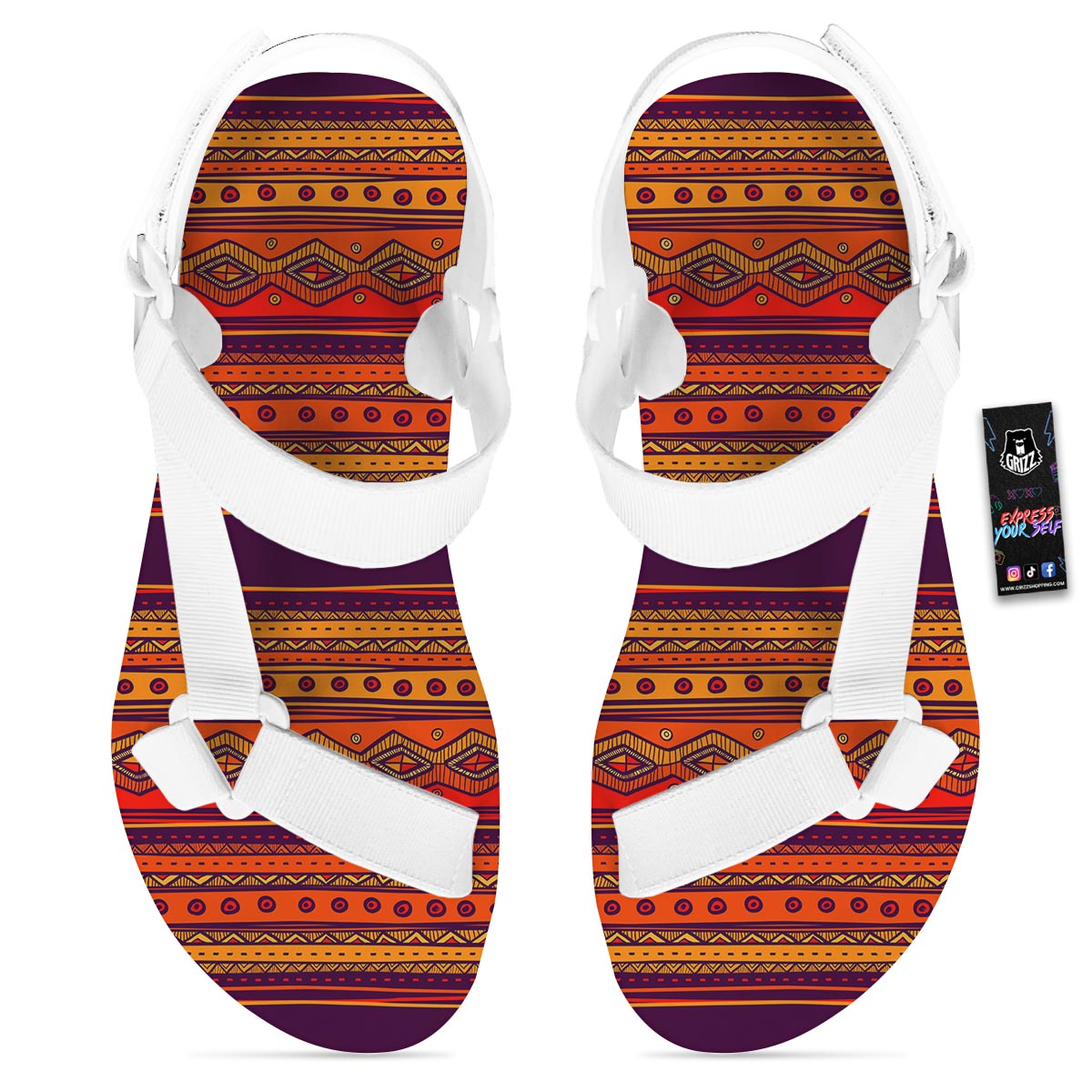 Tribal Sunset African Print Pattern White Open Toe Sandals-grizzshop