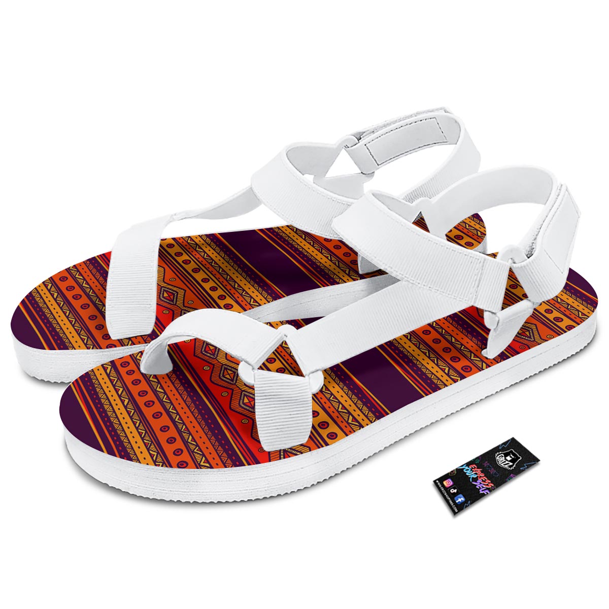 Tribal Sunset African Print Pattern White Open Toe Sandals-grizzshop