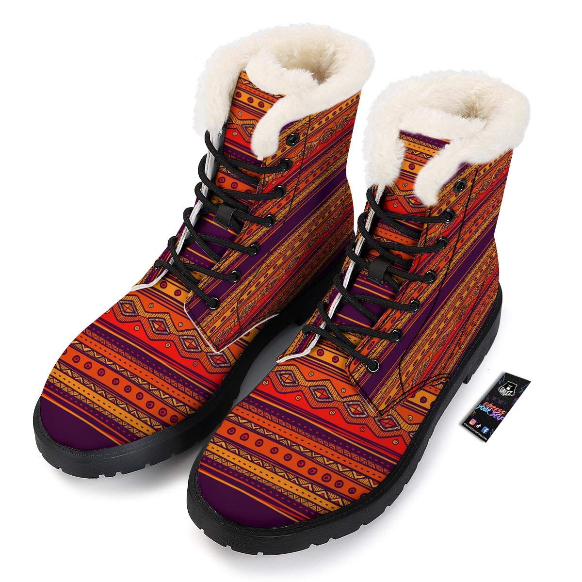Tribal Sunset African Print Pattern Winter Boots-grizzshop