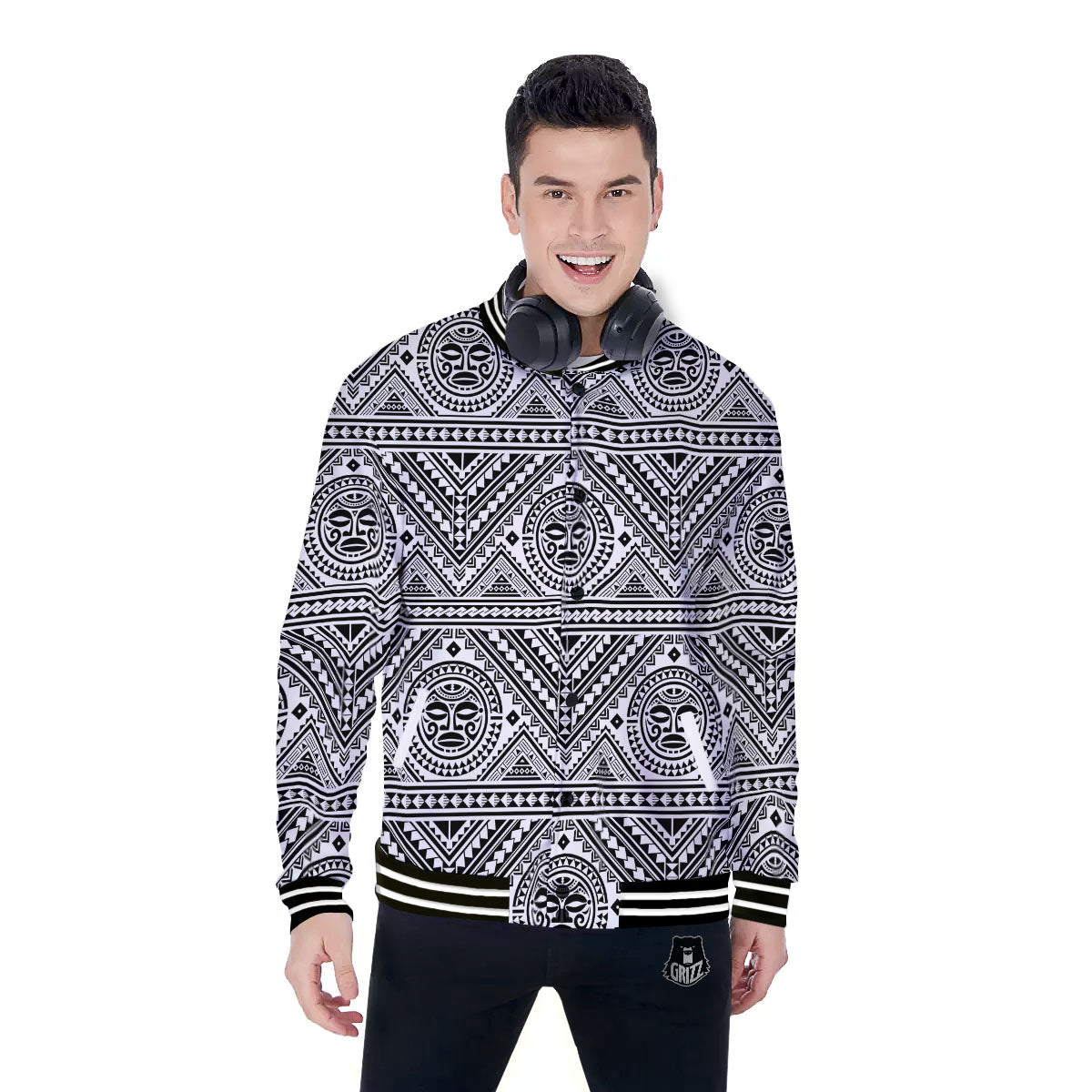 Tribal Tattoo Maori Polynesian Print Baseball Jacket-grizzshop