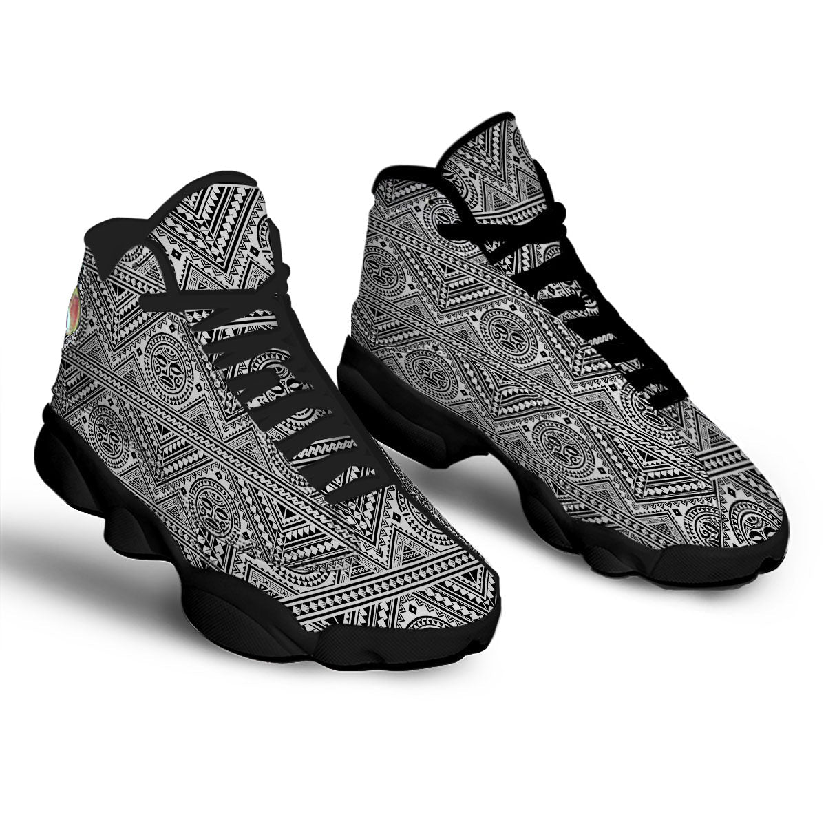 Tribal Tattoo Maori Polynesian Print Black Basketball Shoes-grizzshop