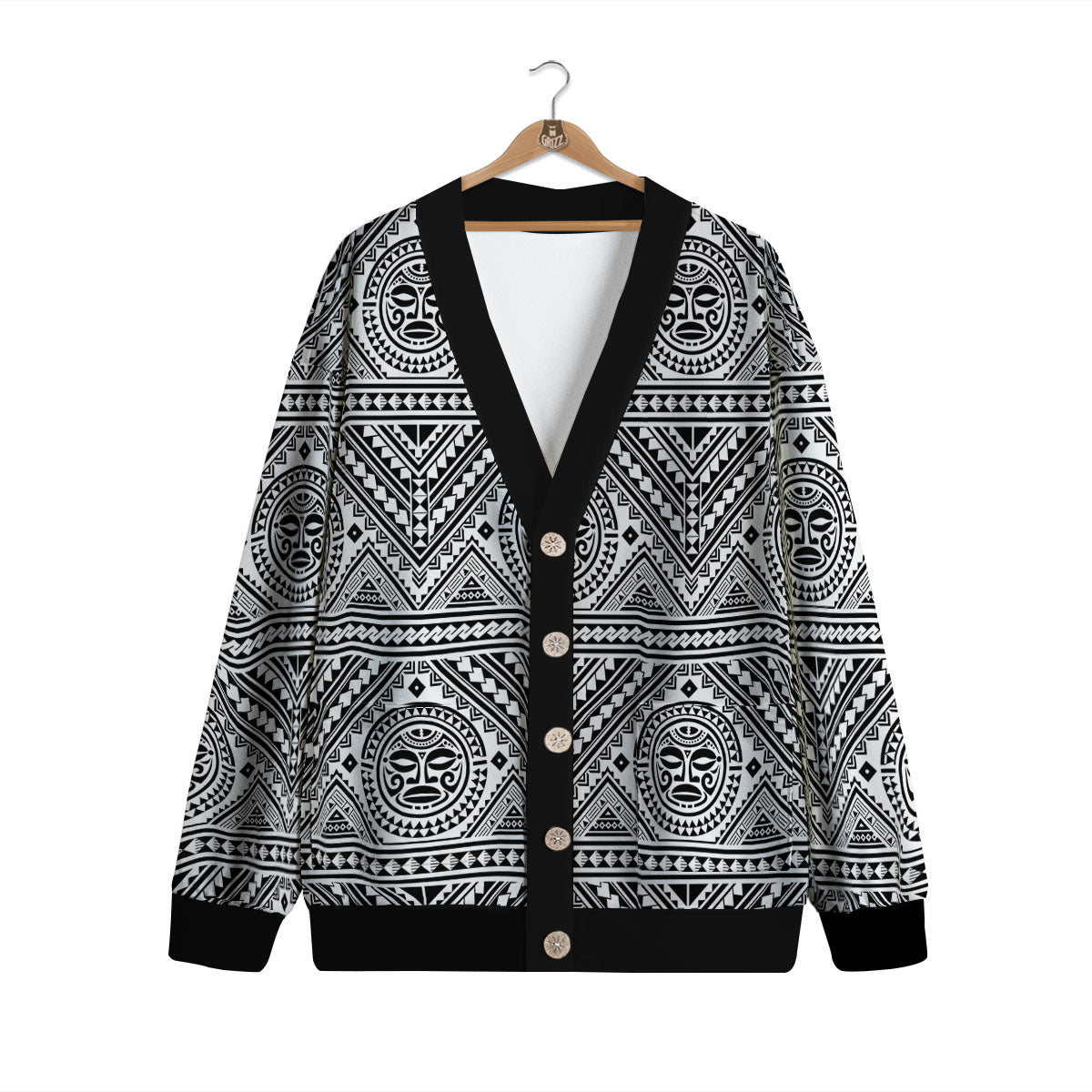 Tribal Tattoo Maori Polynesian Print Cardigan-grizzshop