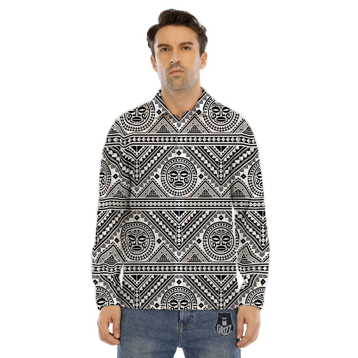 Tribal Tattoo Maori Polynesian Print Men's Dress Shirts-grizzshop