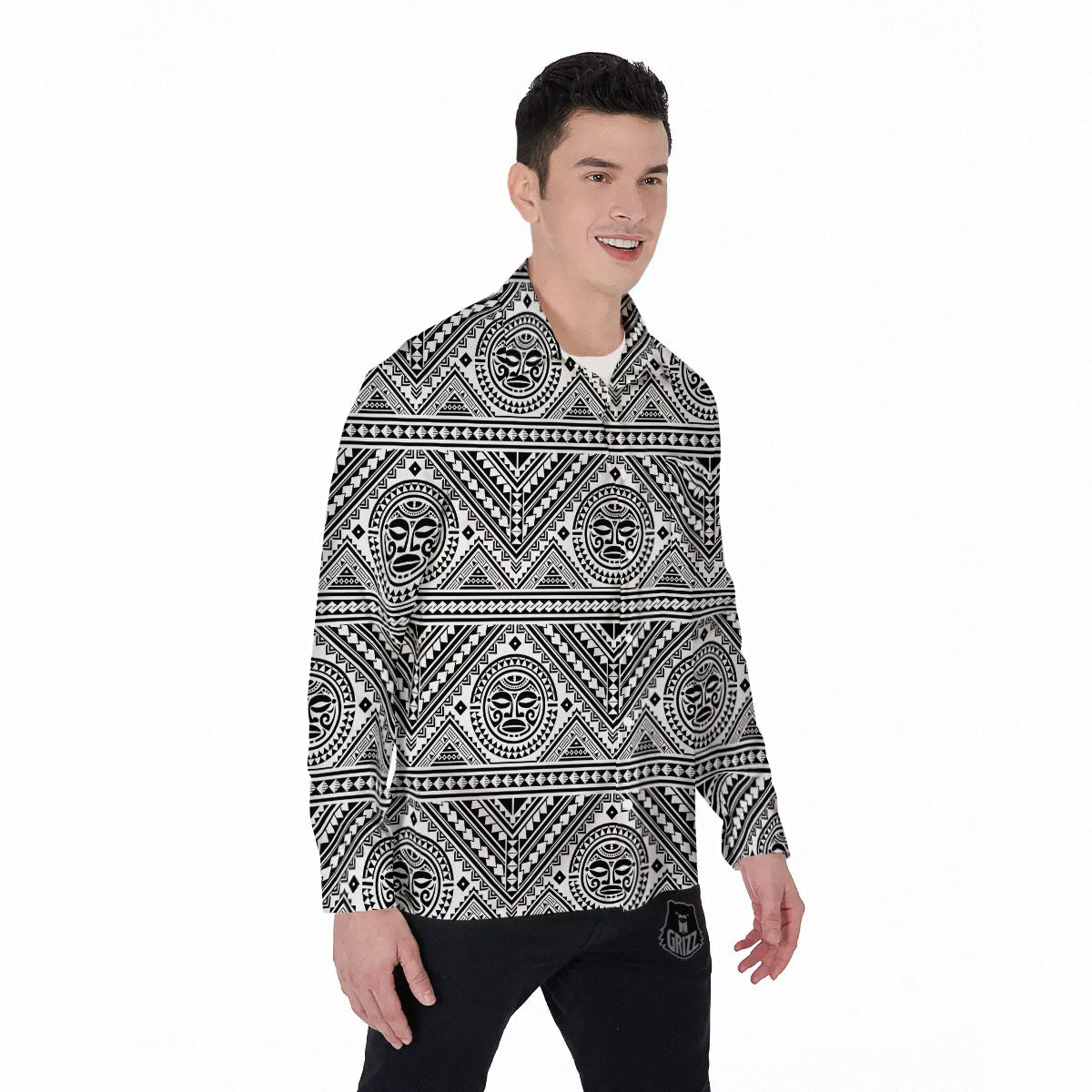 Tribal Tattoo Maori Polynesian Print Men's Long Sleeve Shirts-grizzshop