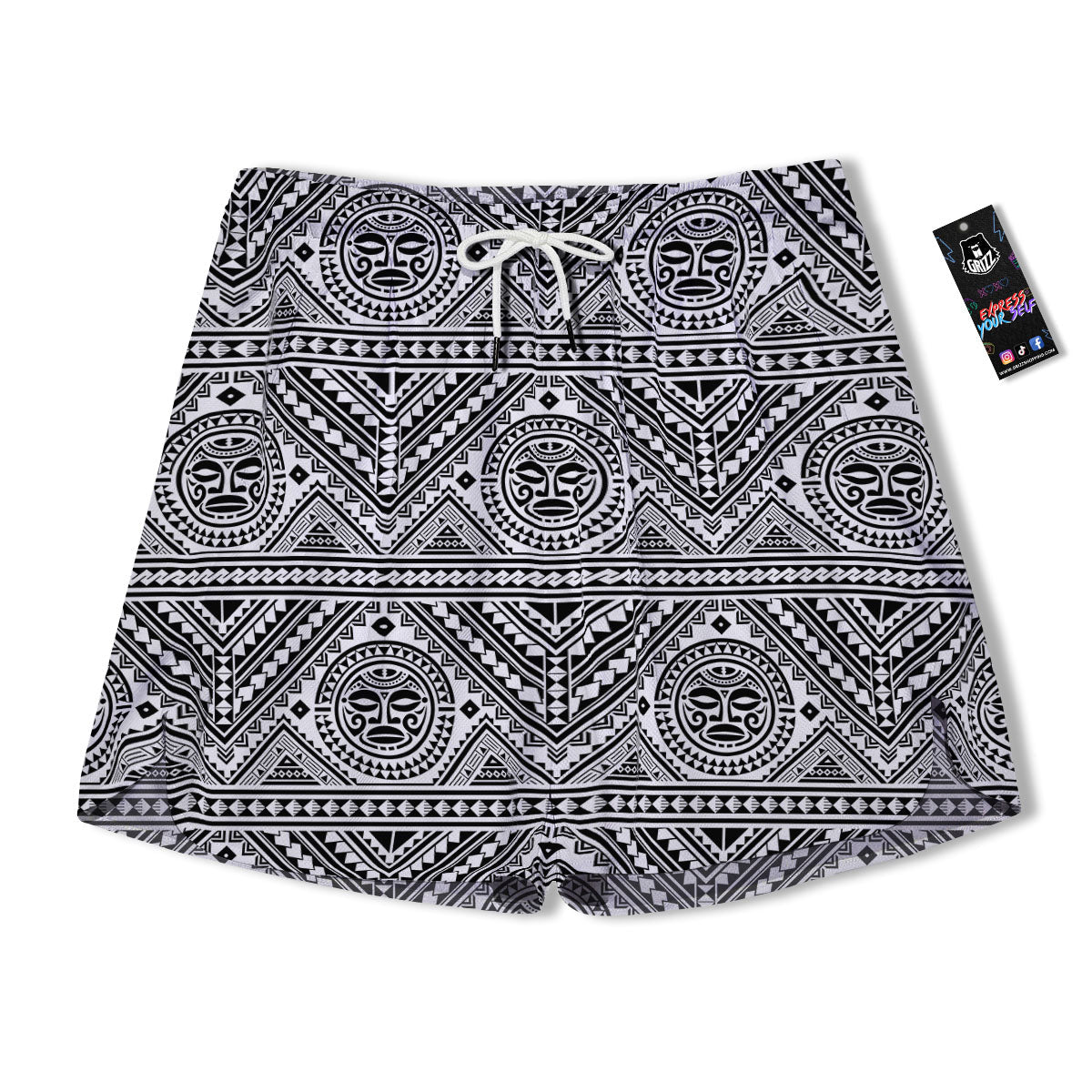 Tribal Tattoo Maori Polynesian Print Men's Running Shorts-grizzshop