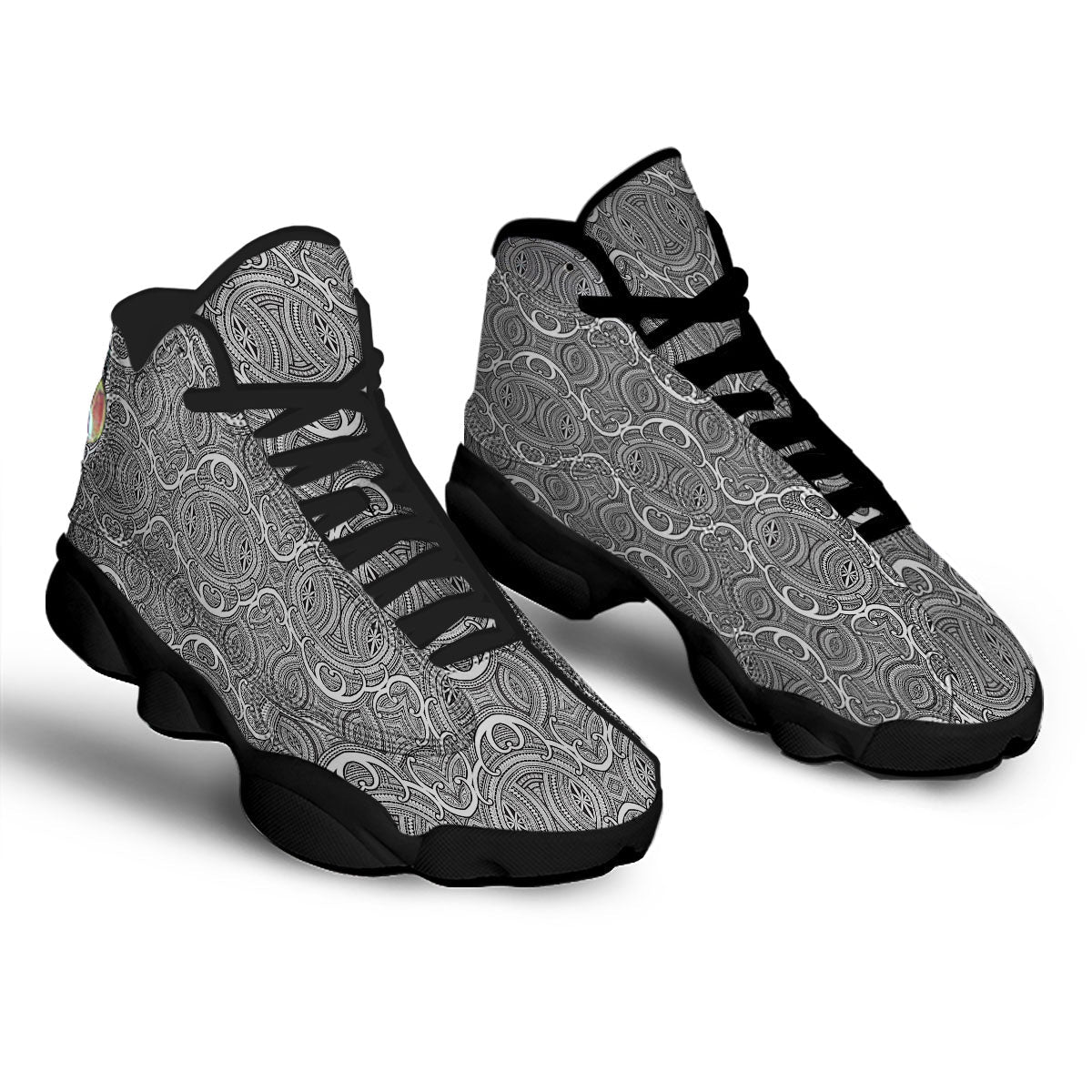 Tribal Tattoo Maori Print Pattern Black Basketball Shoes-grizzshop