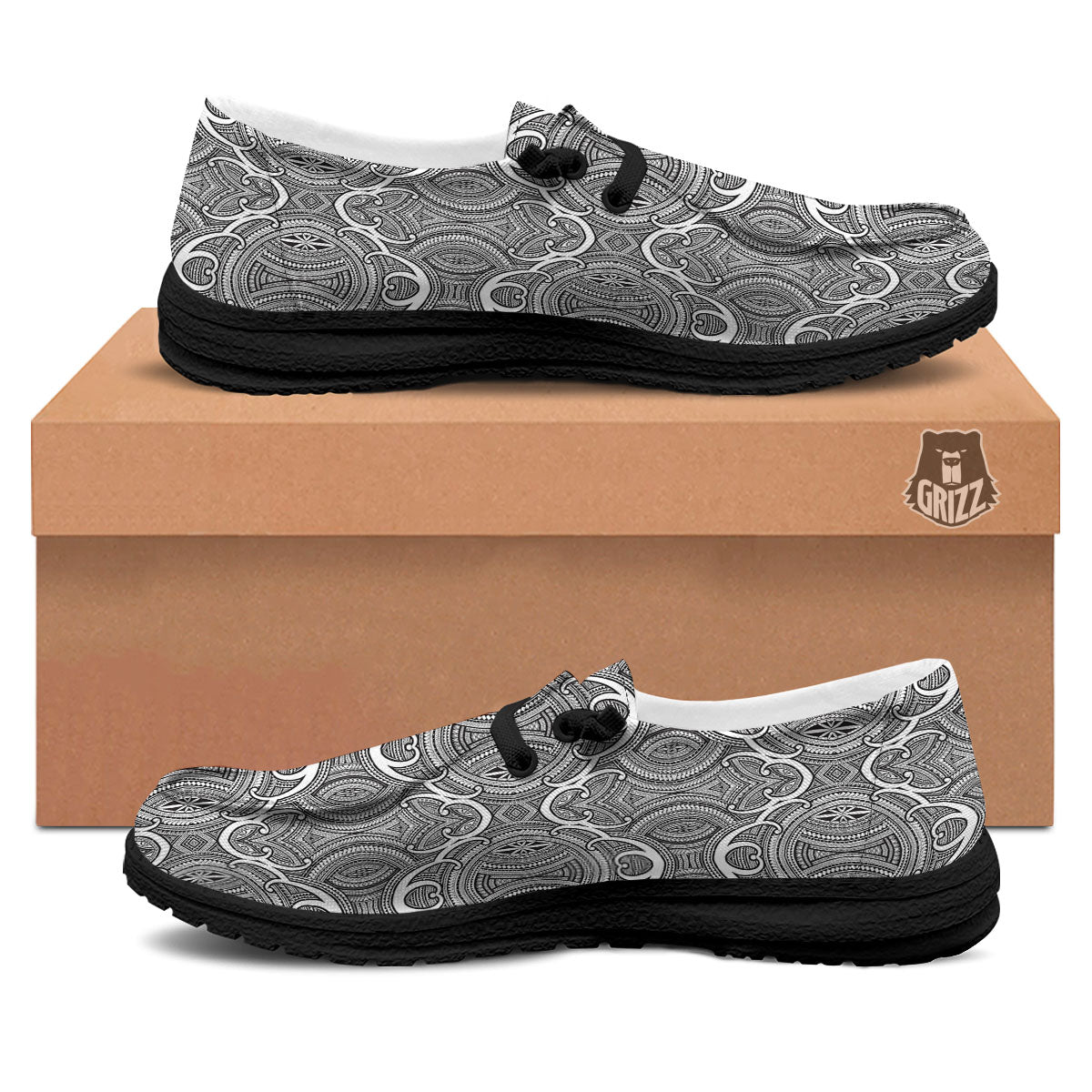 Tribal Tattoo Maori Print Pattern Black Loafers-grizzshop