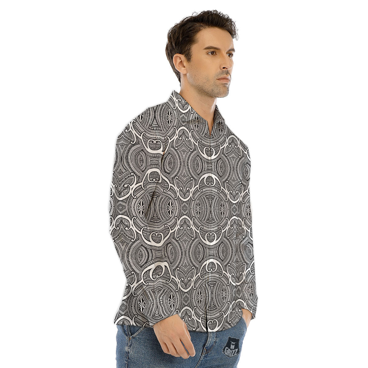Tribal Tattoo Maori Print Pattern Men's Dress Shirts-grizzshop