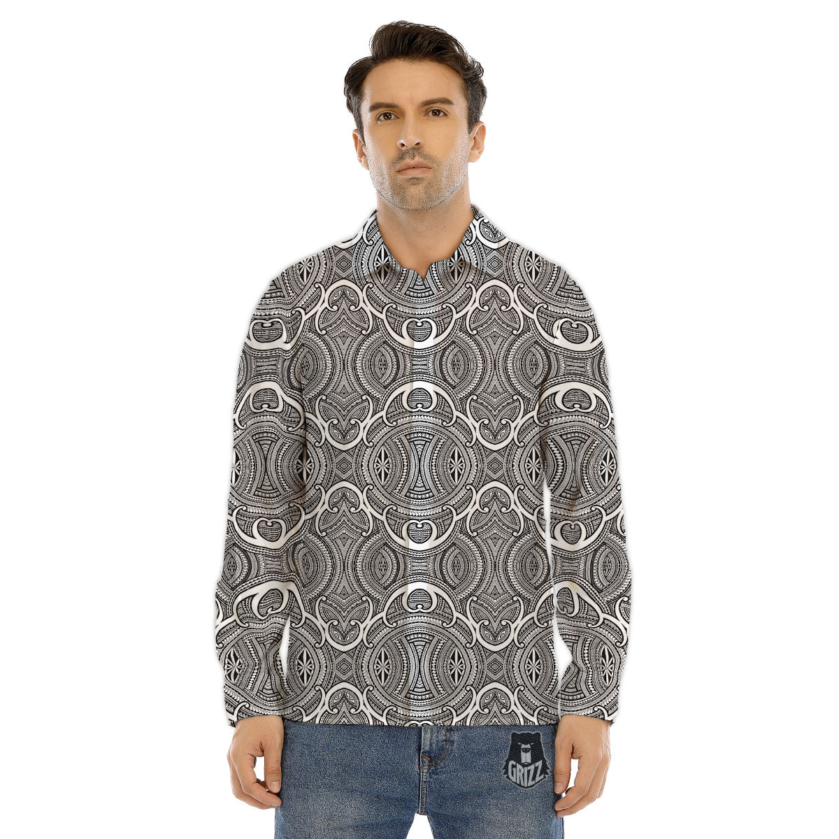 Tribal Tattoo Maori Print Pattern Men's Dress Shirts-grizzshop