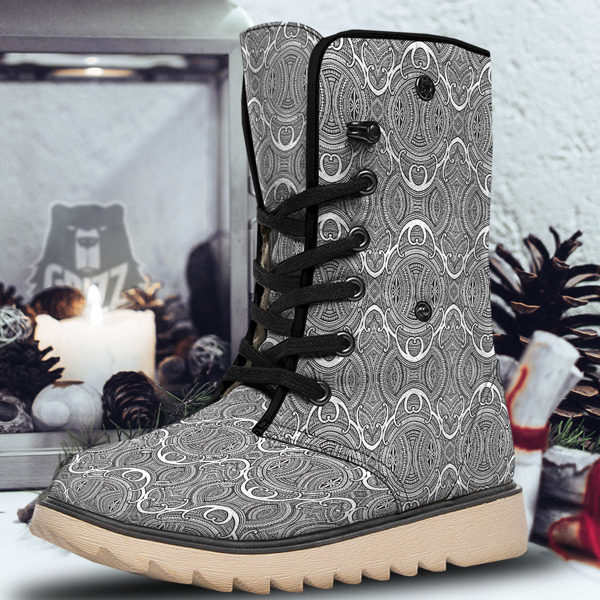 Tribal Tattoo Maori Print Pattern Snow Boots-grizzshop